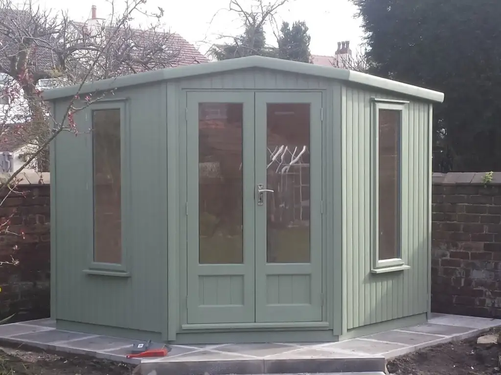 willow colour apex corner summerhouse BY LANCASHIRE SUMMERHOUSES